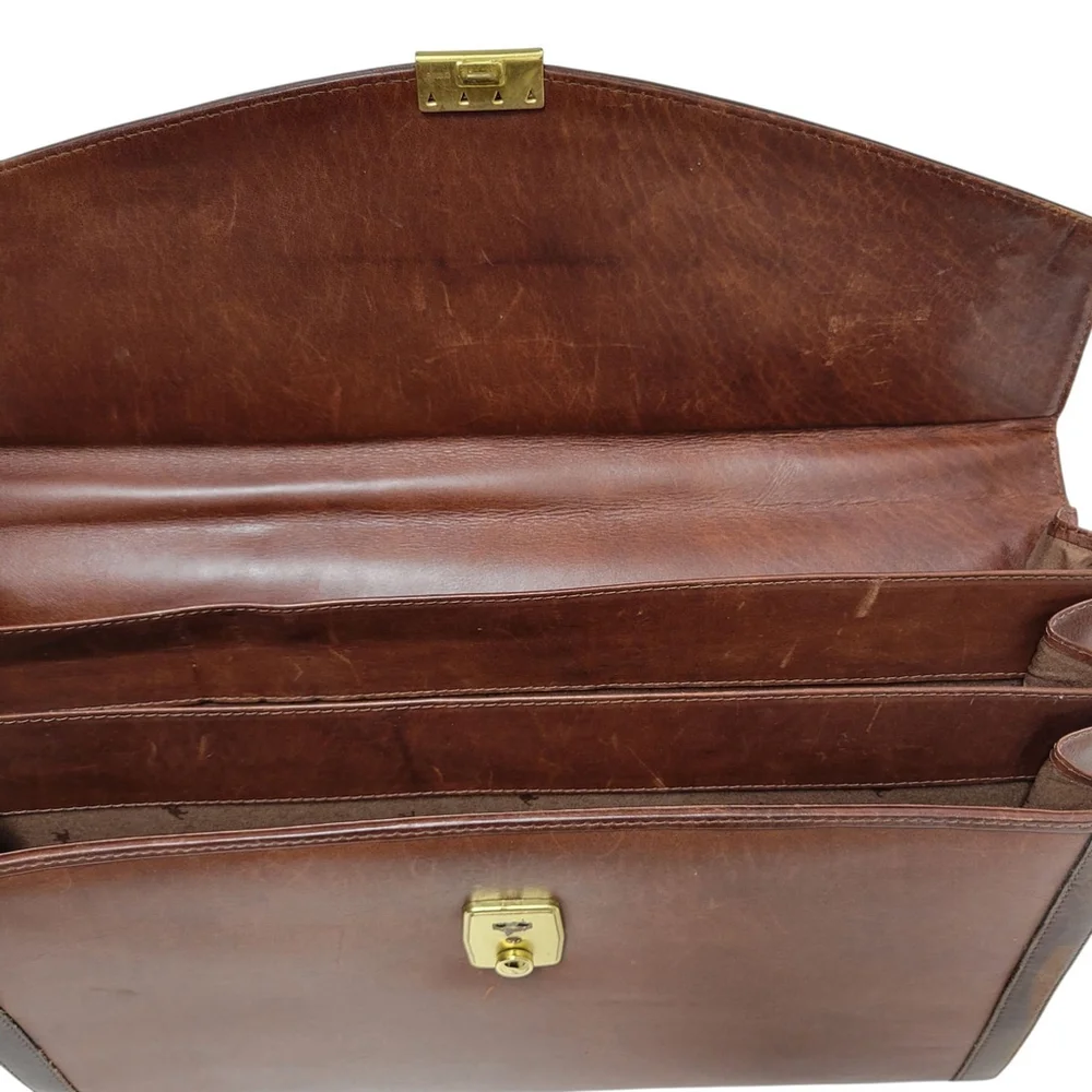 Unbranded Handmade Expandable 3-Compartments Genuine Leather Vintage Briefcase